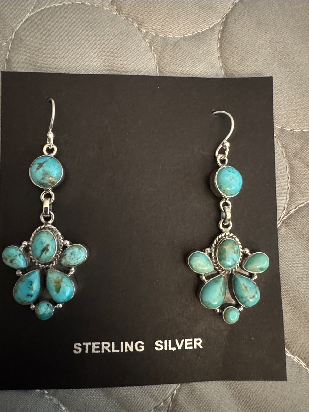 Navaho Sterling Silver Turquoise Drop Earrings - Blue Green